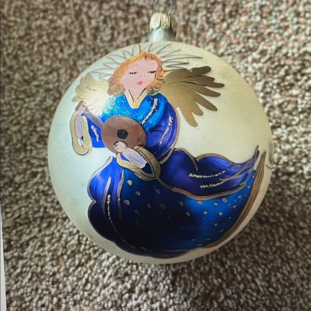 VTG 1998 Pier 1 Angel Hand Painted Christmas Ornament Artist Signed Lelle